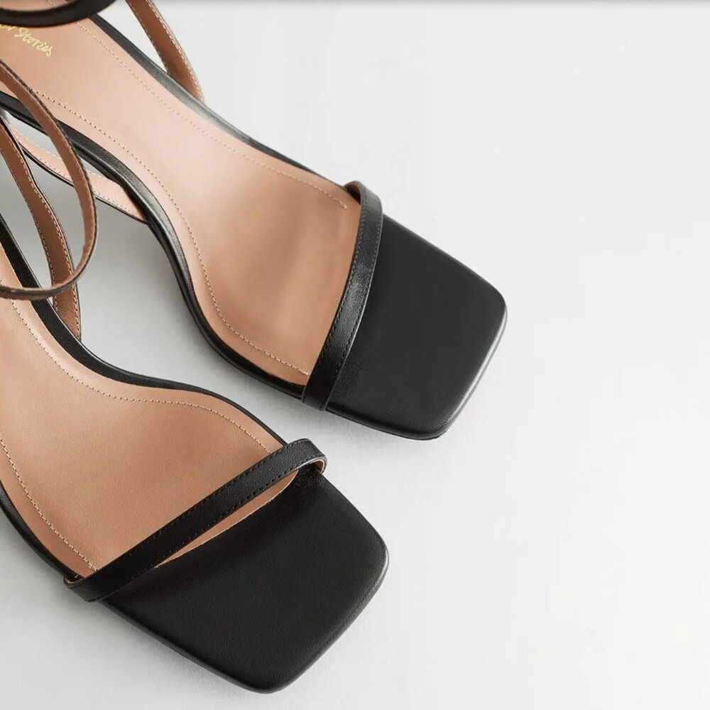 NEW & Other Stories 100% Genuine Leather Strappy Leather Heeled Sandal - Black - Picture 8 of 8